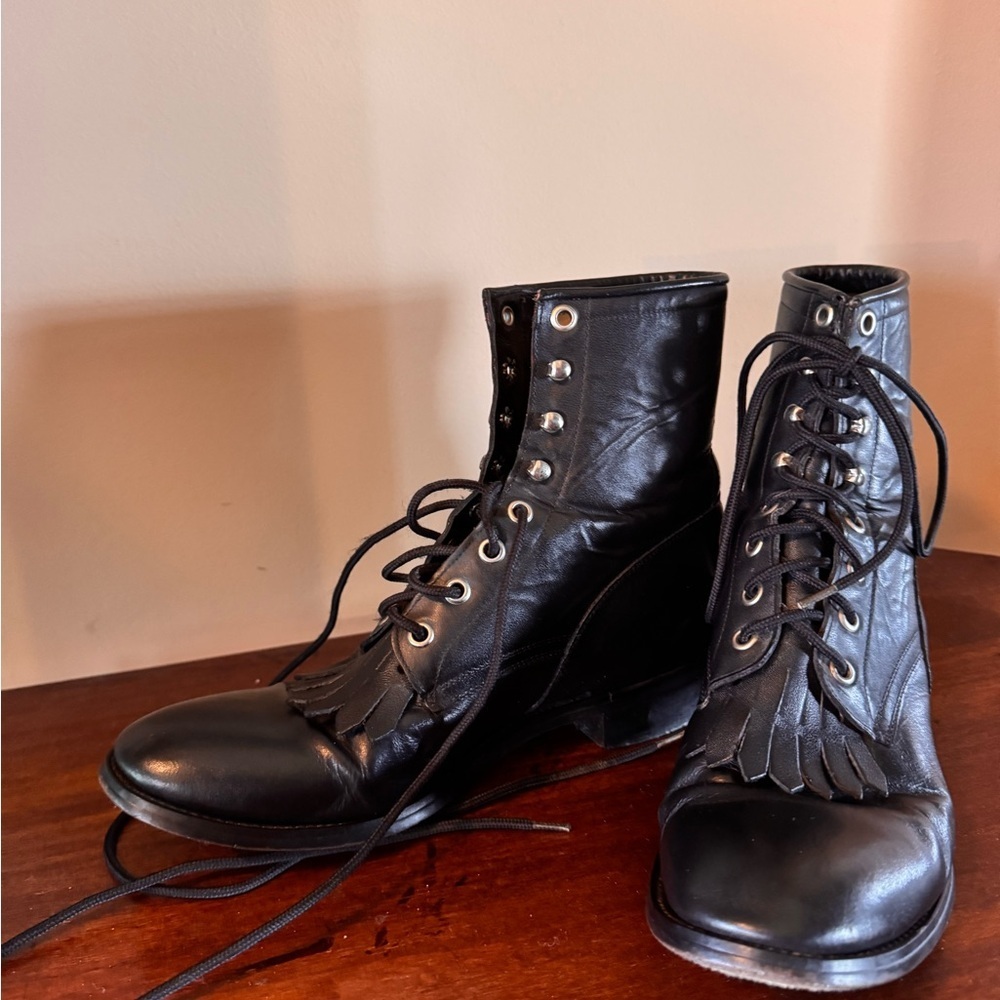 Men’s Vintage Justin Black Leather Lace-Up Roper ankle Boots size 6D